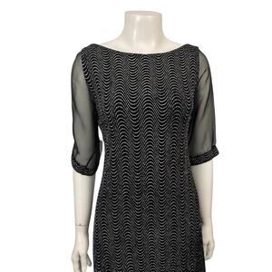 Vintage 1990s Sheer Metallic Wave Print Maxi Dress / Women’s Small